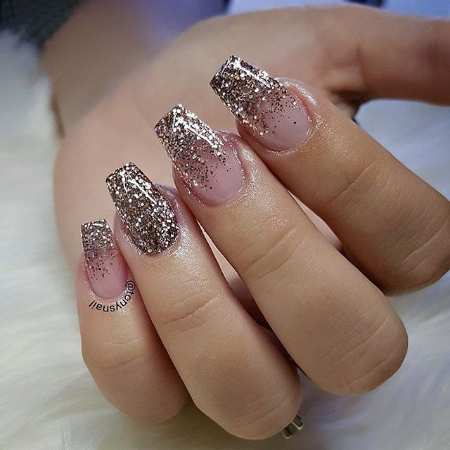 Gold Glitter Nail Designs
 Rose gold glitter When people see my nails design