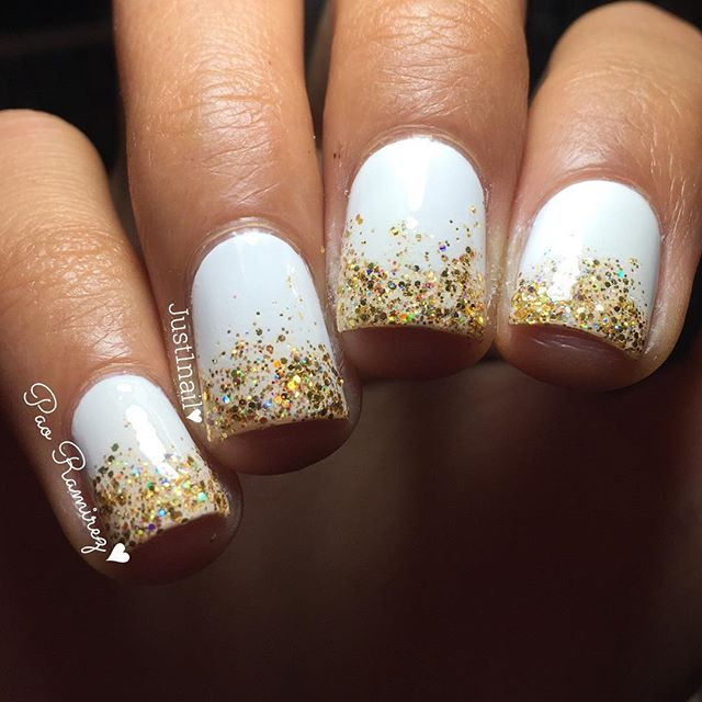 Gold Glitter Tips Nails
 ivory nails with gold glitter tips we this