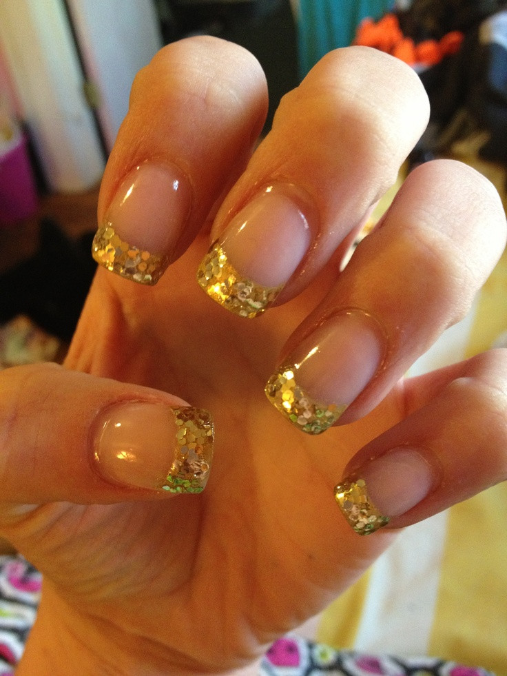 Gold Glitter Tips Nails
 Gold sparkle glitter tips nails Acrylic nail tip design