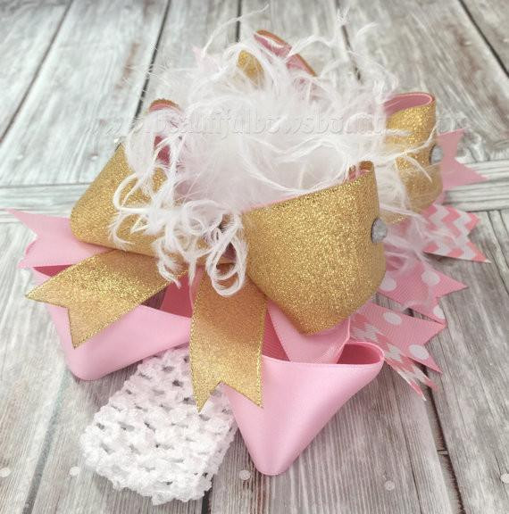 Gold Hair Bow For Baby
 Buy Big White Pink Gold Boutique Hair Bow Headband for