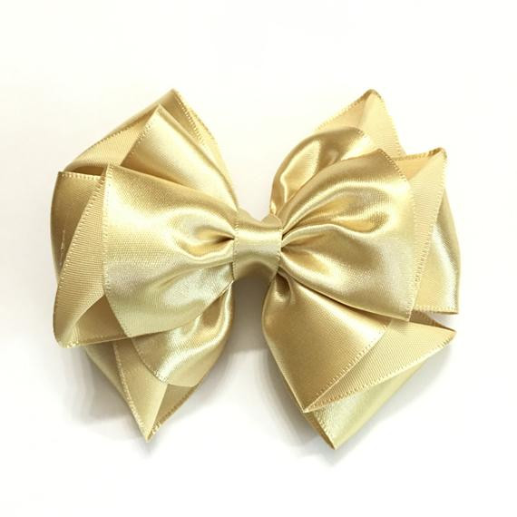 Gold Hair Bow For Baby
 Gold Satin Hair Bow for Baby Flower Girls Bridesmaid