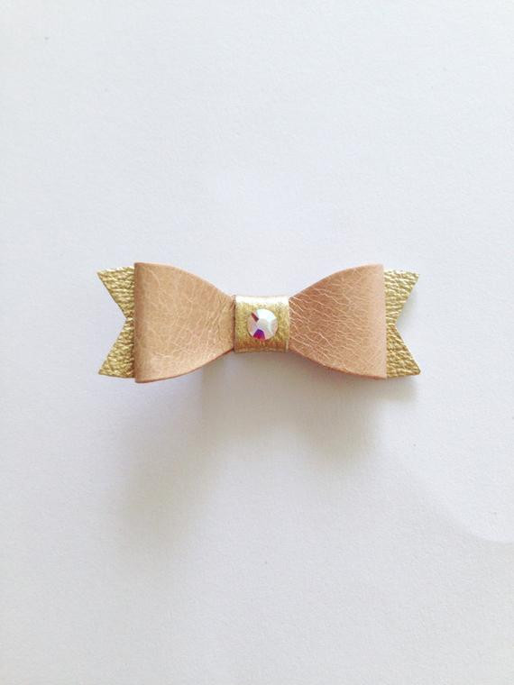 Gold Hair Bow For Baby
 Rose Gold and Gold Baby Leather Hair Bow or baby by