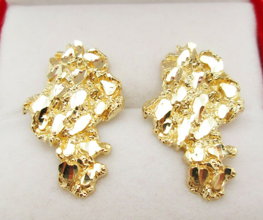 Gold Nugget Earrings
 Men s 10k Yellow Gold Nug Earrings 1 inch