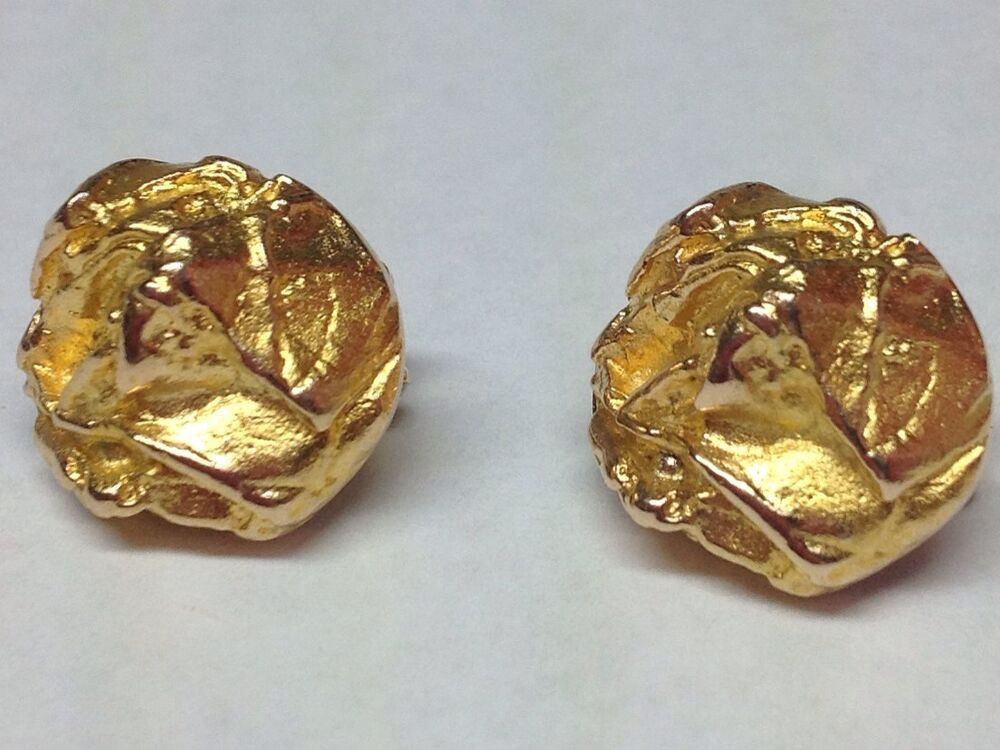 Gold Nugget Earrings
 "LAPPONIA" 14K YELLOW GOLD NUGGET STYLE CLIP EARRINGS