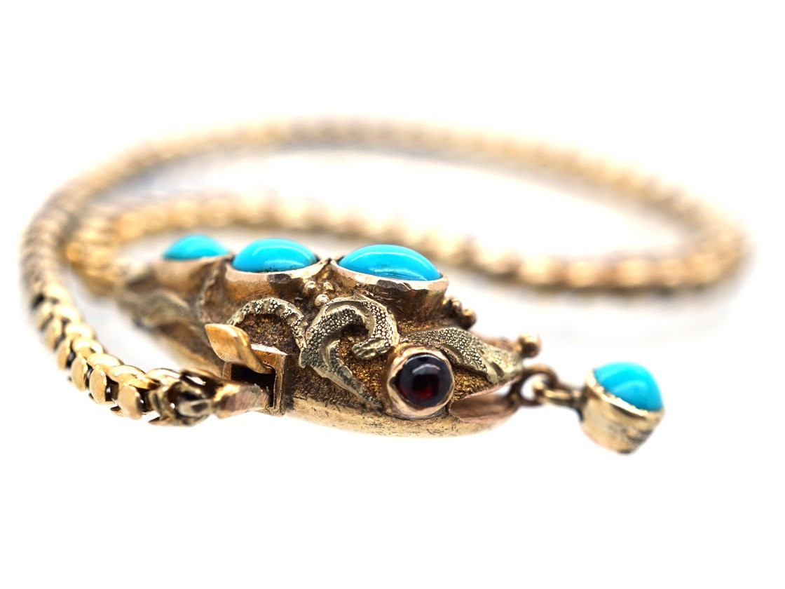 Gold Snake Bracelet
 Victorian 15ct Gold Snake Bracelet Set With Turquoise