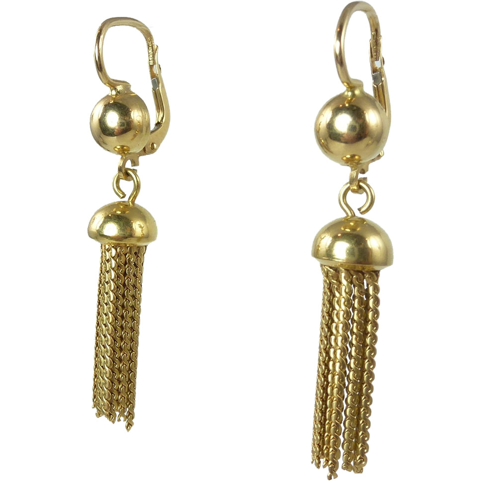 Gold Tassel Earrings
 Vintage 18kt Gold Tassel Earrings SOLD on Ruby Lane