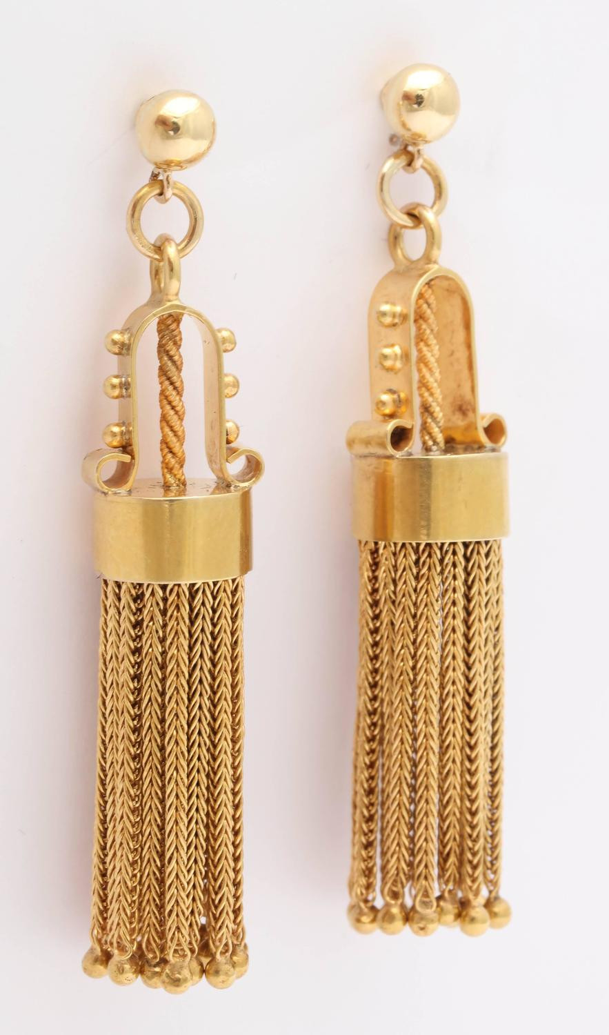 Gold Tassel Earrings
 Highly Stylized Gold Tassel Earrings For Sale at 1stdibs