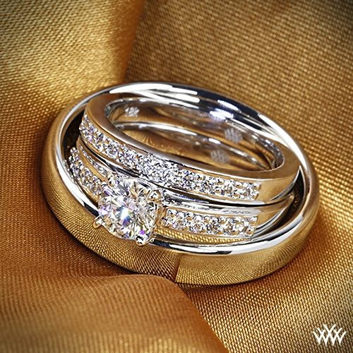 Gold Wedding Rings For Him
 18k White Gold Flush Fit Diamond Wedding Set