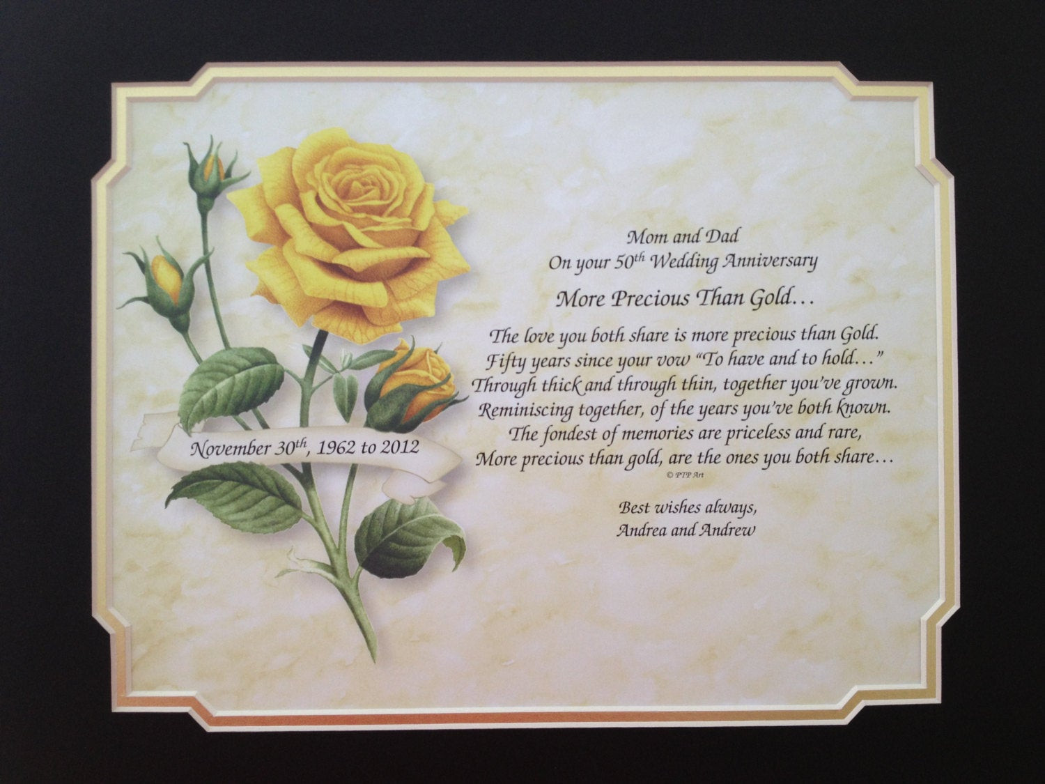 Golden Wedding Anniversary Gift Ideas For Parents
 50th ANNIVERSARY Gift Idea Personalized Poem by