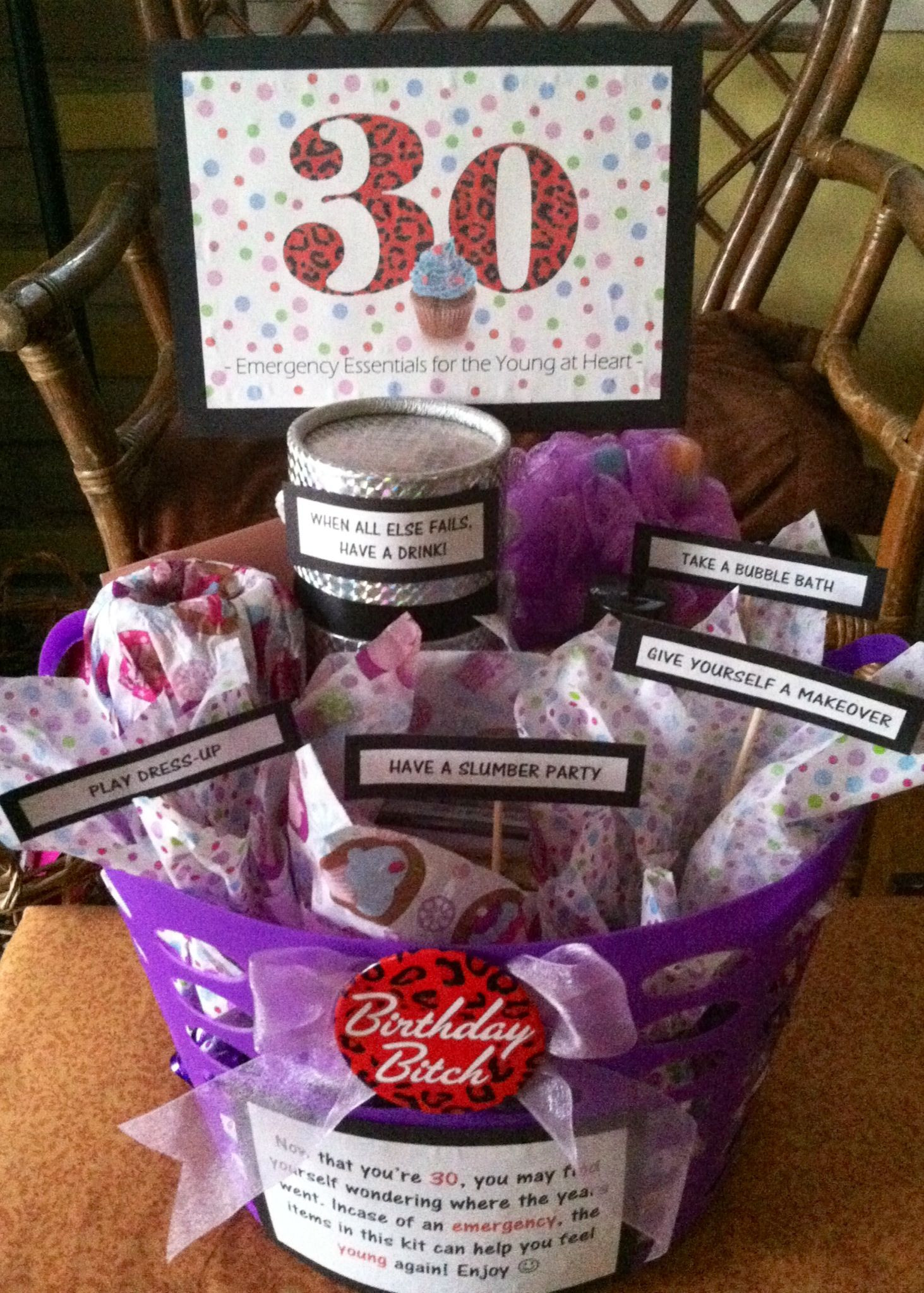 Good 30th Birthday Gifts
 30th Birthday Gift Basket 5 ts in 1 Emergency