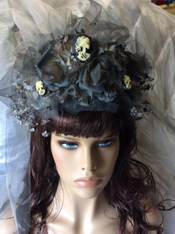 Gothic Wedding Hairstyles
 Skull Wedding Veil Black Bridal Veil Gothic Wedding Hair