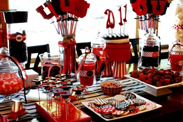 Graduation Party Candy Table Ideas
 Gorgeous graduation party dessert table with a red black