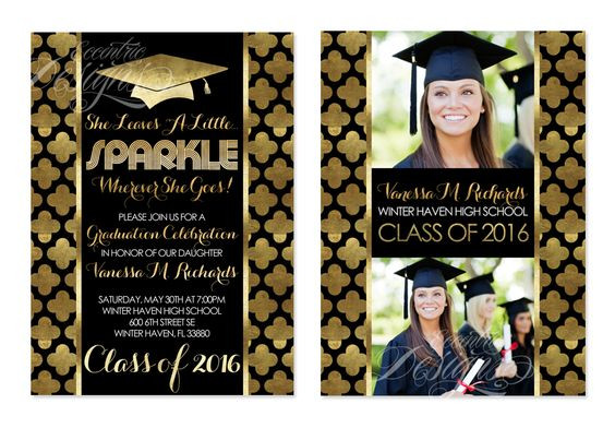 Graduation Party Decoration Ideas 2020
 Black and Gold Faux Foil Graduation Invitation Digital