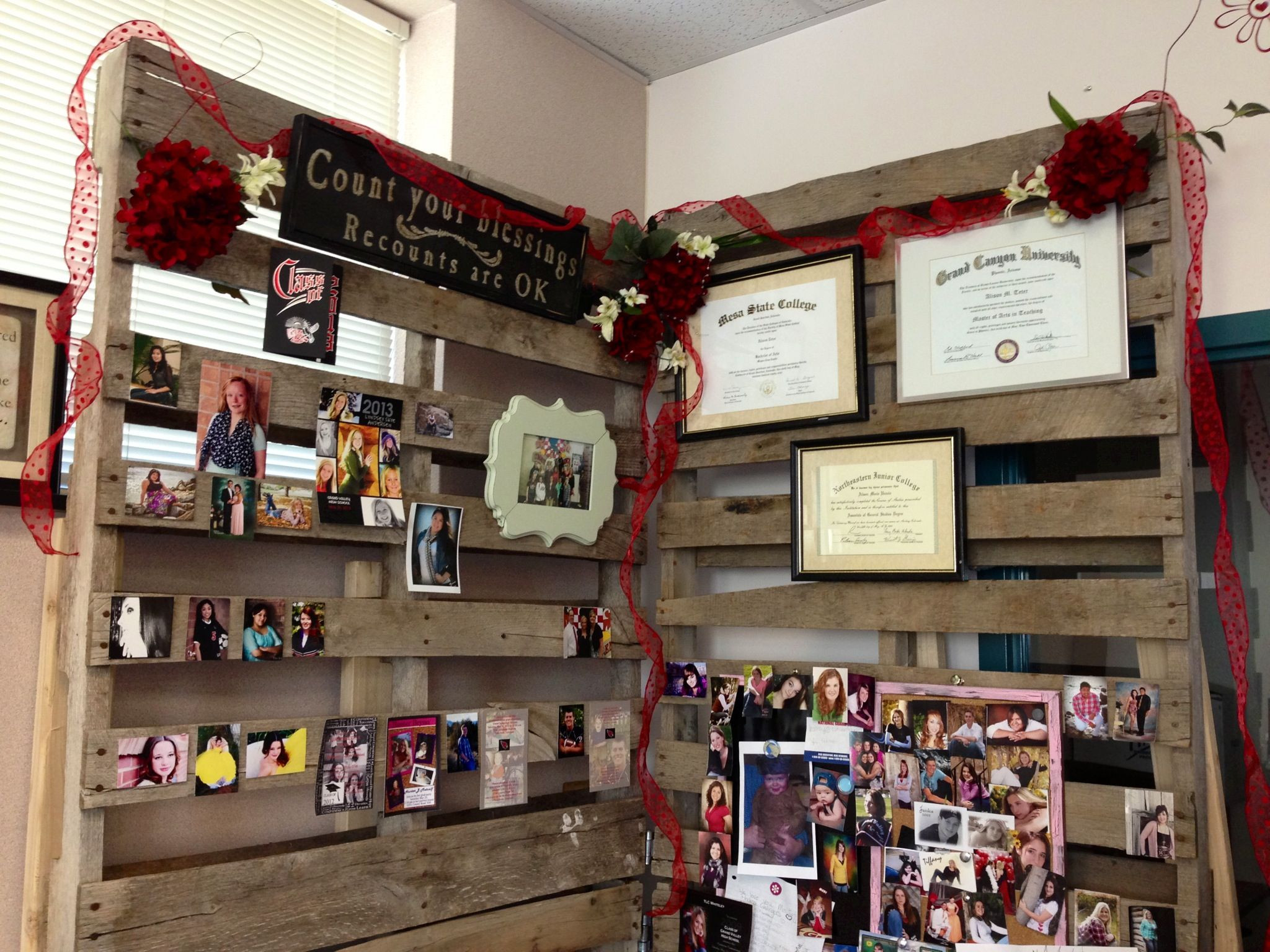 Graduation Party Display Ideas
 Pallet wall my high school classroom or even a both