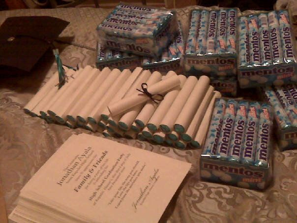 Graduation Party Gift Ideas For Guests
 Graduation favors Thank you notes rolled up around mentos