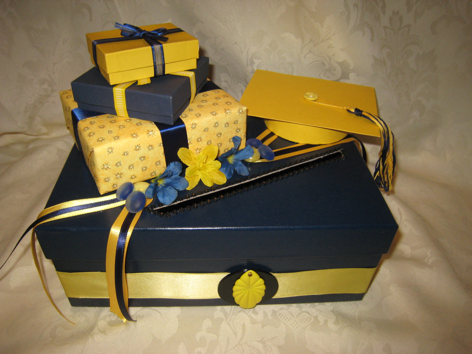 Graduation Party Ideas Blue And Gold
 Navy Blue Gold Yellow Graduation Party Card Box