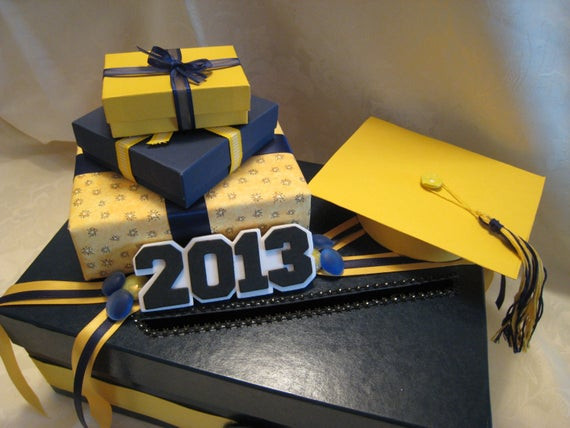 Graduation Party Ideas Blue And Gold
 Navy Blue Gold Yellow Graduation Party Card by