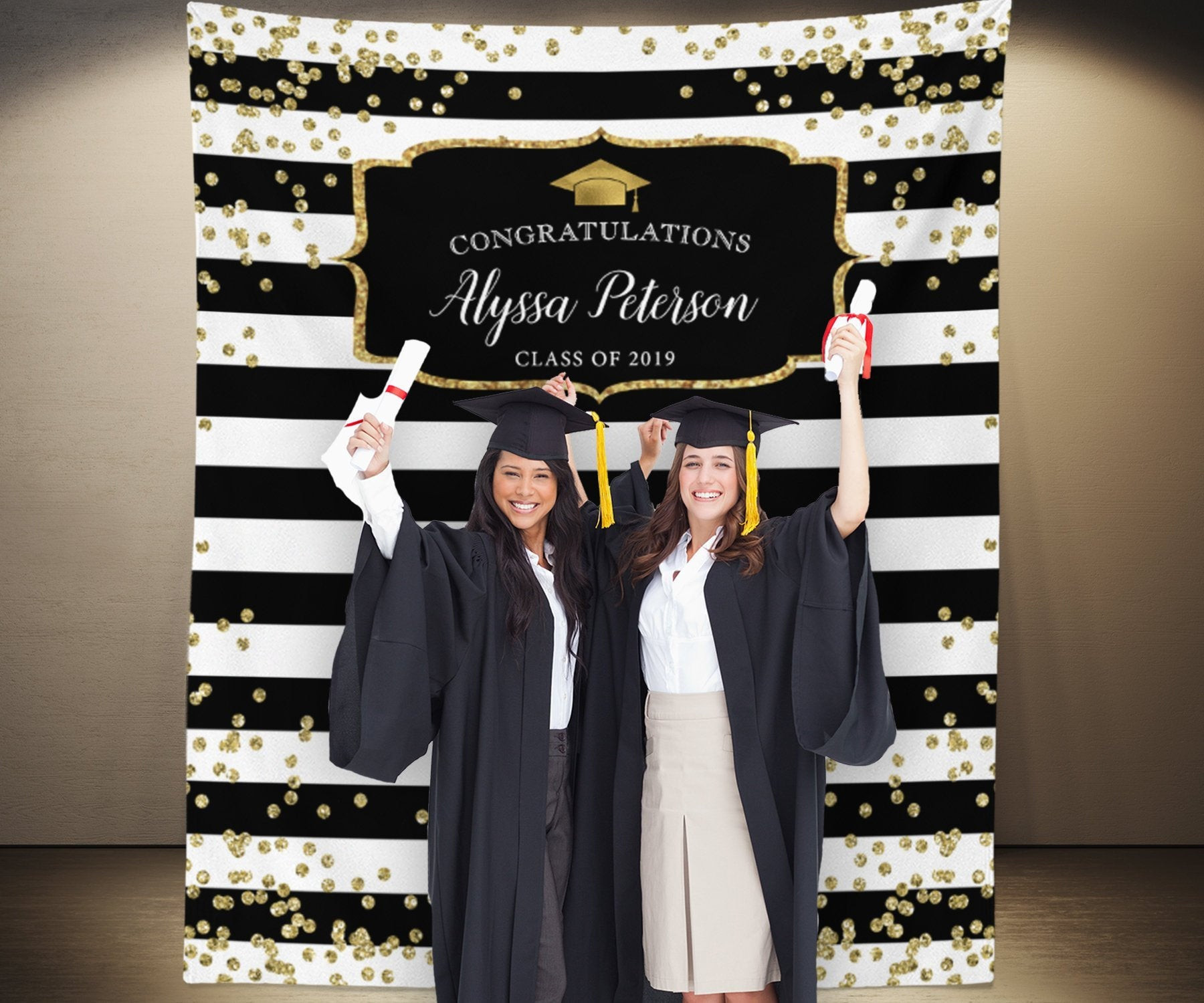 Graduation Party Photo Ideas
 Black and Gold Graduation Booth Backdrop Graduation
