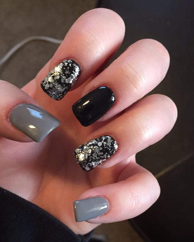 Gray Glitter Nails
 Black and gray nails with glitter Nails in 2019