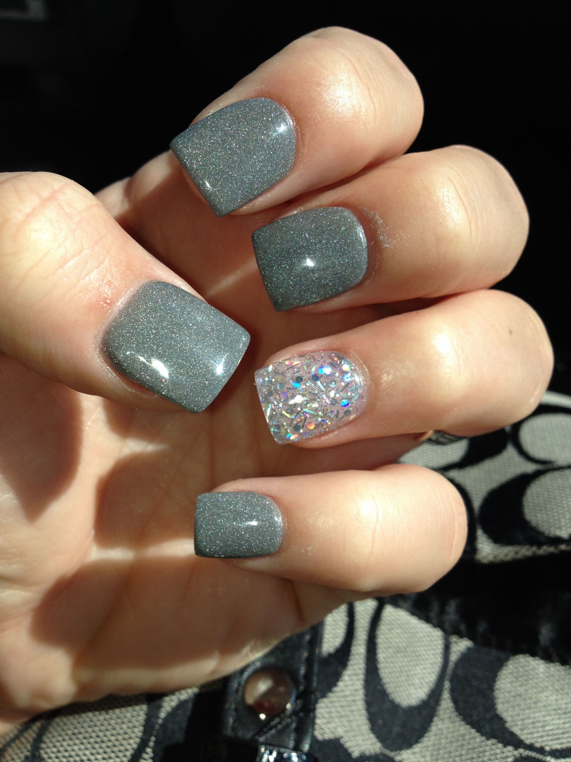 Gray Glitter Nails
 Grey Nails with accent nail in 2019