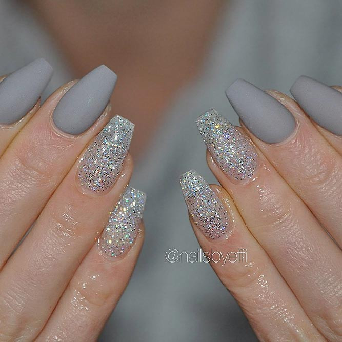 Gray Nails With Glitter
 30 Grey Nails Ideas To Fall In Love With