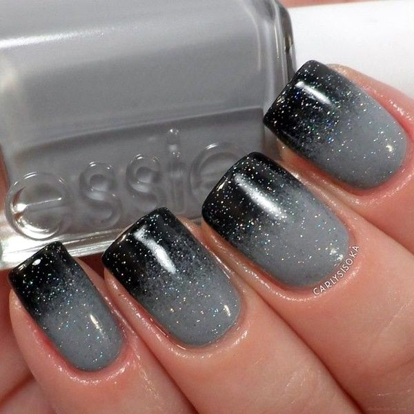 Gray Nails With Glitter
 Grey To Black Glitter Nails s and