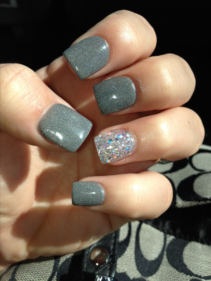 Gray Nails With Glitter
 Grey Nails with accent nail Nails in 2019