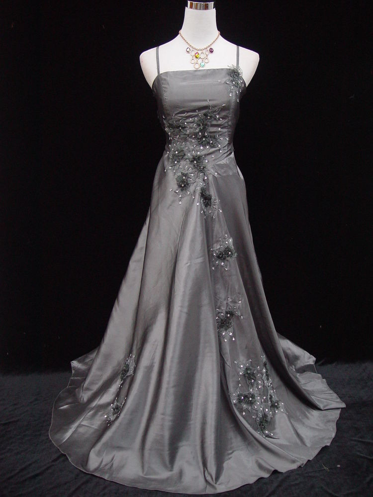 Gray Wedding Dress
 Cherlone Plus Size Satin Grey Lace Sparkle Ball Gown