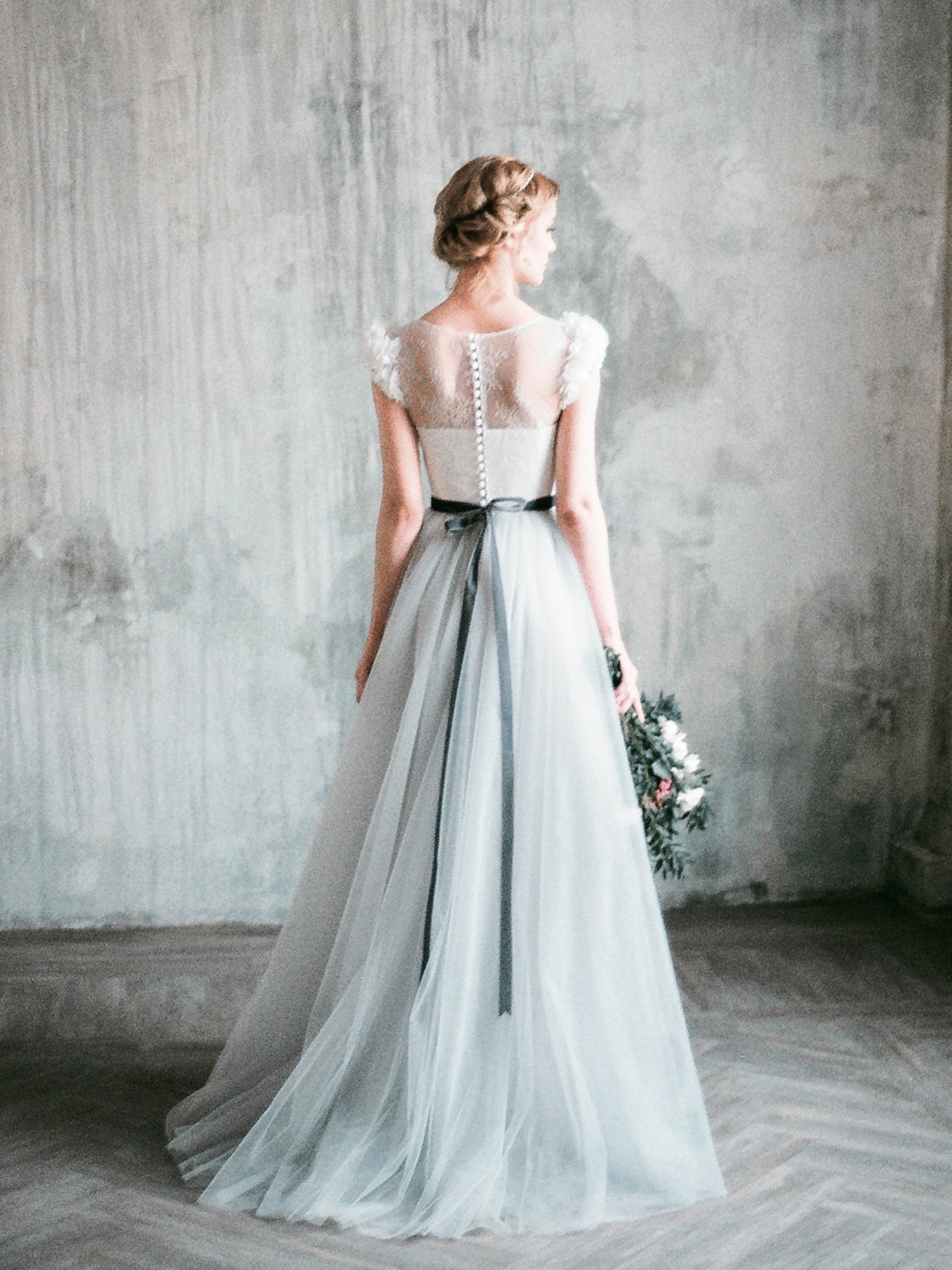 Gray Wedding Dress
 Neva romantic grey wedding dress tulle a line wedding gown