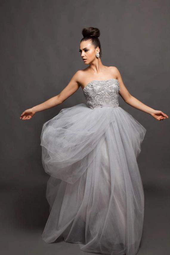 Gray Wedding Dress
 Items similar to Wedding Gown Grey wedding dress Alva