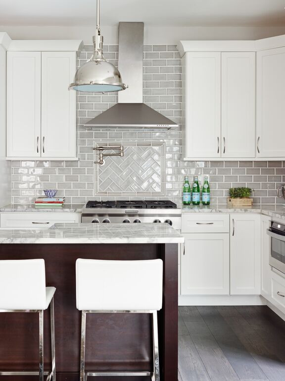 Grey Subway Tile Kitchen
 Stephanie Kraus Designs Older House Renovation Before and