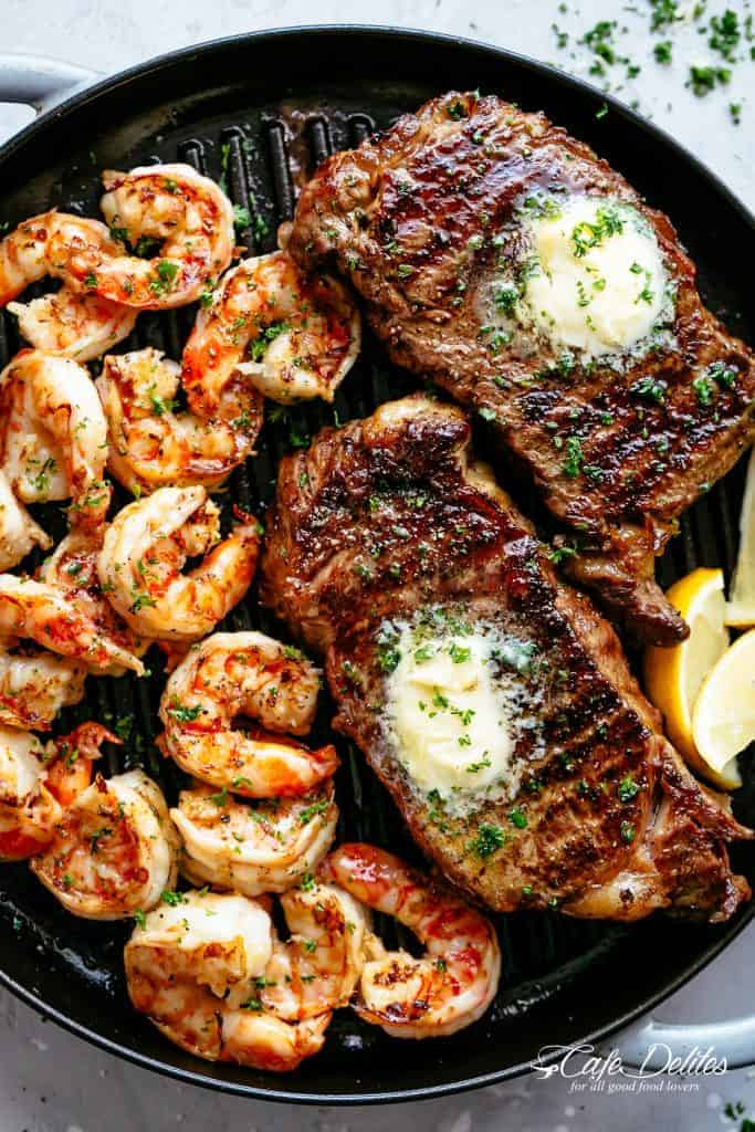 Grilled Dinner Ideas
 Garlic Butter Grilled Steak & Shrimp Cafe Delites