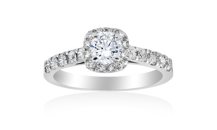 Groupon Wedding Rings
 1ct Cushion Halo Diamond Engagement Ring 14K White Gold
