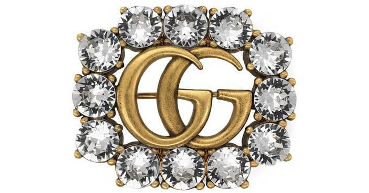 Gucci Brooches
 Lyst Gucci Metal Double G Brooch With Crystals in Metallic