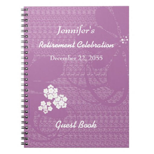 Guest Book Ideas For Retirement Party
 Retirement Party Guest Book Purple White Floral Spiral