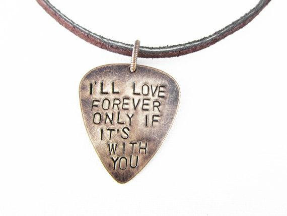 Guitar Necklace For Guys
 Mens necklace Guitar Pick necklace custom stamped jewelry