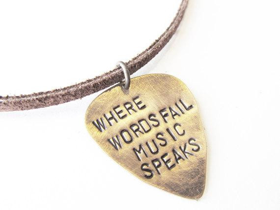 Guitar Necklace For Guys
 Metal Guitar Pick Necklace Hand Stamped Jewelry mens