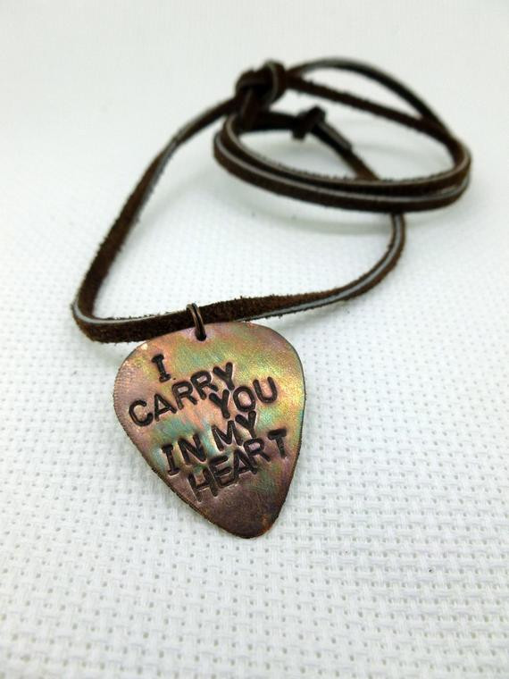 Guitar Necklace For Guys
 Mens Guitar Pick Necklace I carry you in my heart by
