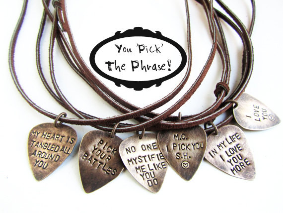Guitar Necklace For Guys
 Personalized Guitar Pick Mens Necklace custom hand stamped