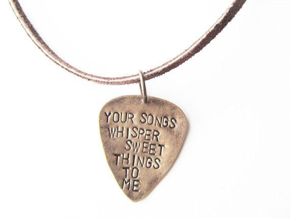 Guitar Necklace For Guys
 Mens Necklaces hand stamped guitar pick by WyomingCreative