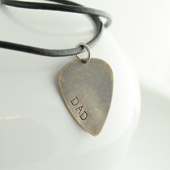 Guitar Necklace For Guys
 Mens Guitar Pick Necklace Hand Stamped by luckyhorn ts