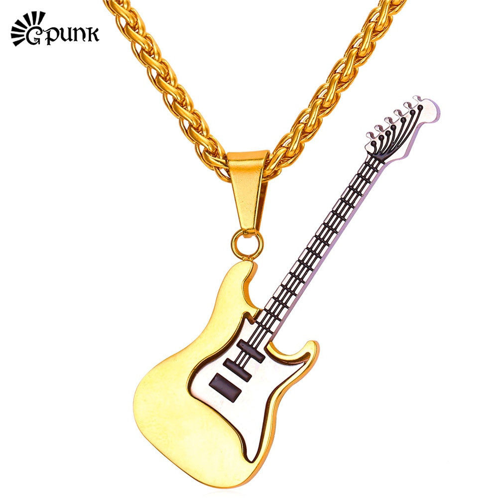 Guitar Necklace For Guys
 Guitar necklace for men jewelry Gold color collar black