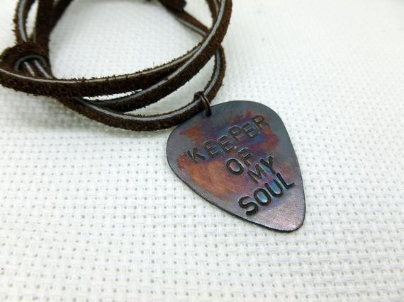 Guitar Necklace For Guys
 Mens Guitar Pick Necklace Keeper of my soul Hand by