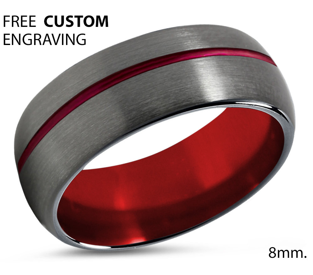 Gunmetal Wedding Rings
 Mens Wedding Band Red Tungsten Ring 8mm Gunmetal Wedding