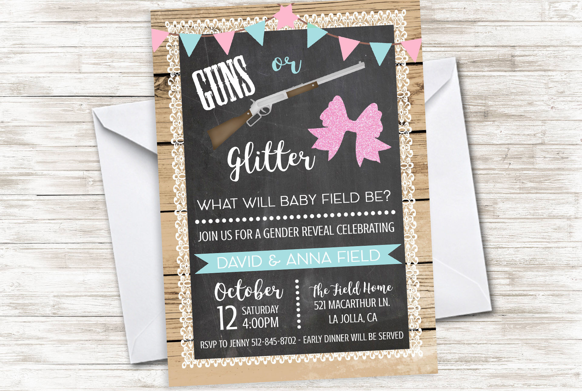 Guns And Glitter Gender Reveal Party Ideas
 Guns or Glitter Gender Reveal Invite Invitation Digital