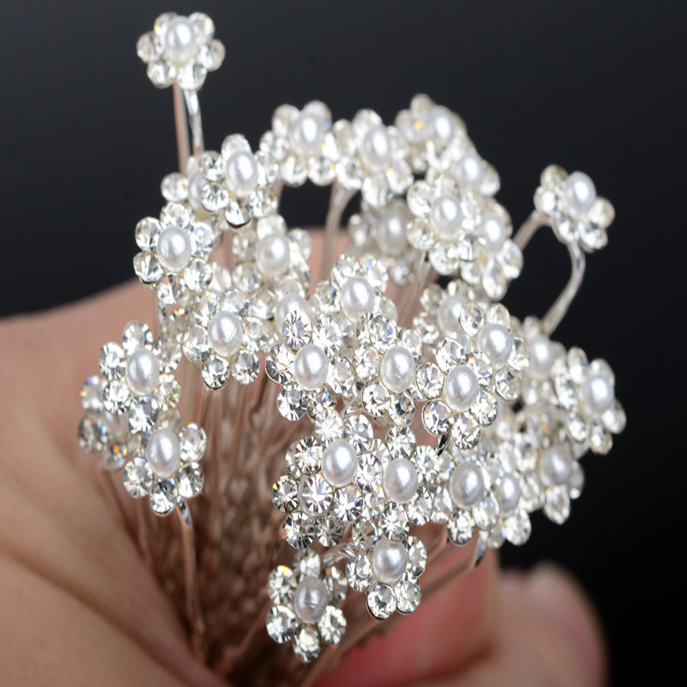Hair Pins
 Wholesale 40Pcs Wedding Bridal Pearl Flower Crystal Hair