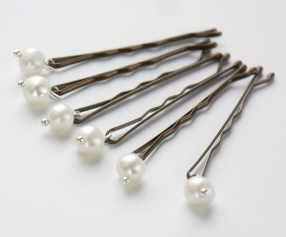 Hair Pins
 12 pearl hair pins freshwater pearl grips ivory white