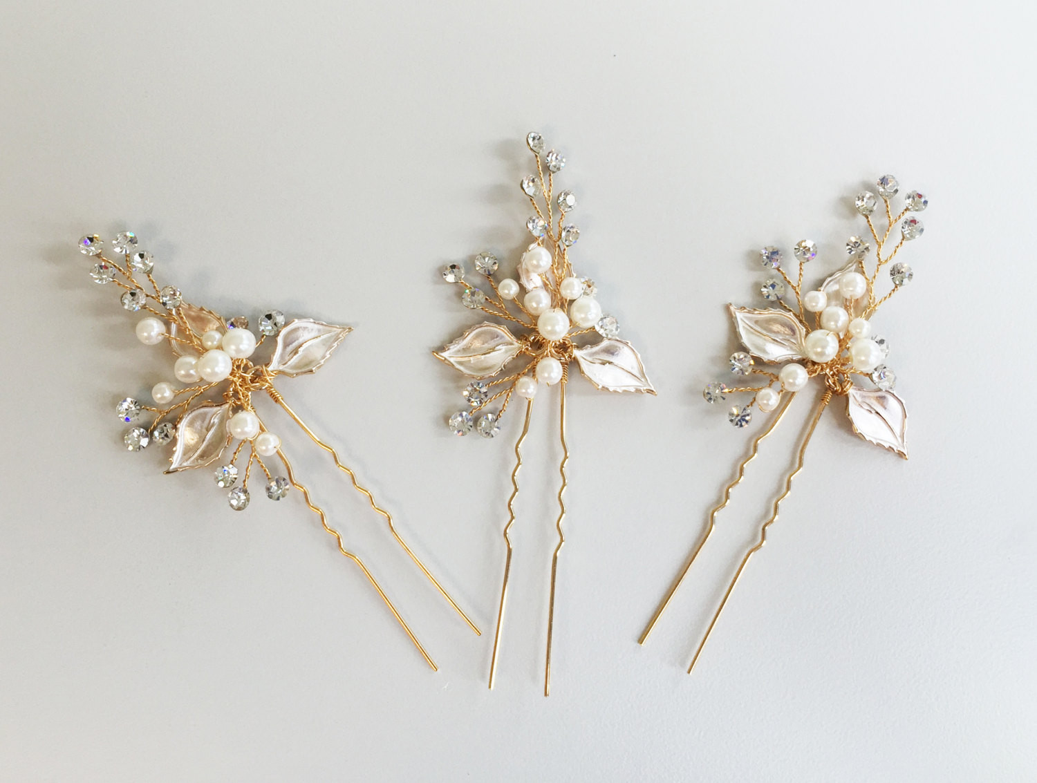 Hair Pins
 Rose Gold hair pins Floral wedding headpiece by SheetaDesign