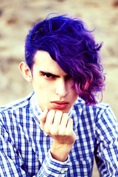 Hairstyles For Long Haired Boys
 purplehair haircolor men shair