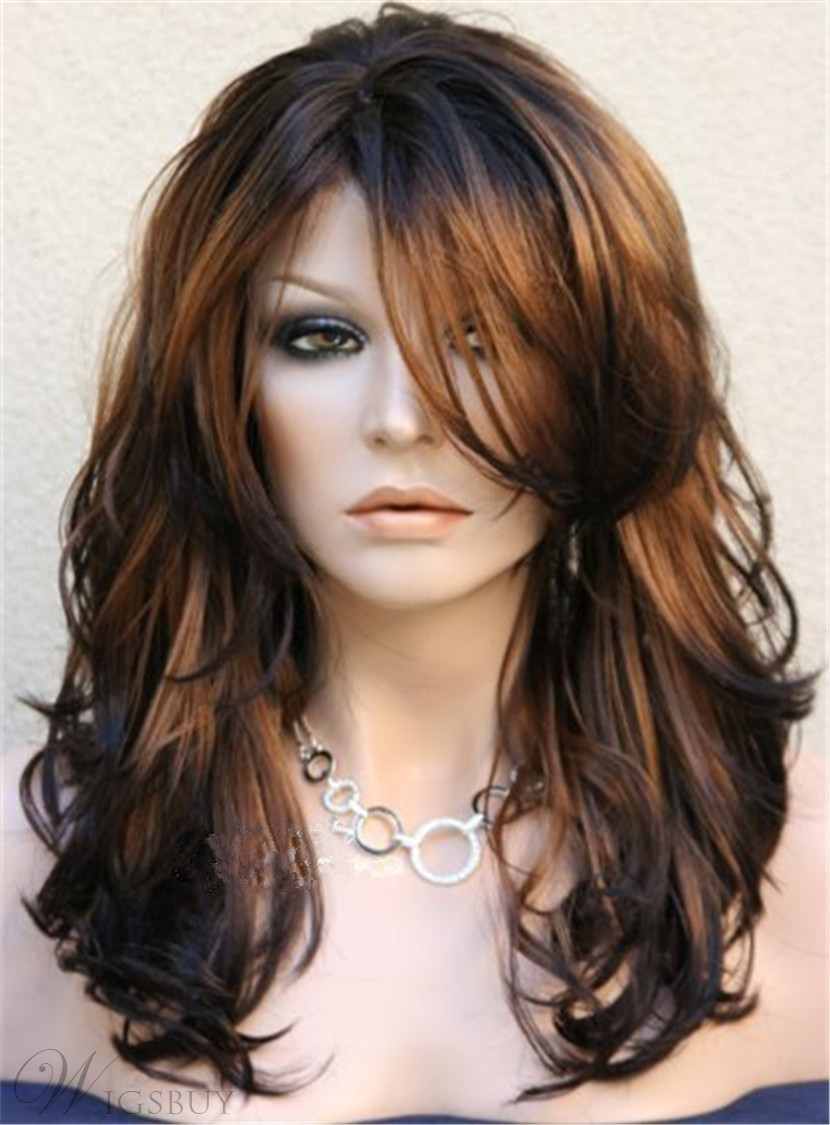 Hairstyles Long Layered
 Long Layered Wavy Side Swept Fringes Hairstyle Synthetic